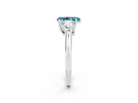 White gold Three-Stone Pear Cut Cut Diamond Ring with Trillion Side Stones and Four-Prong Setting_2