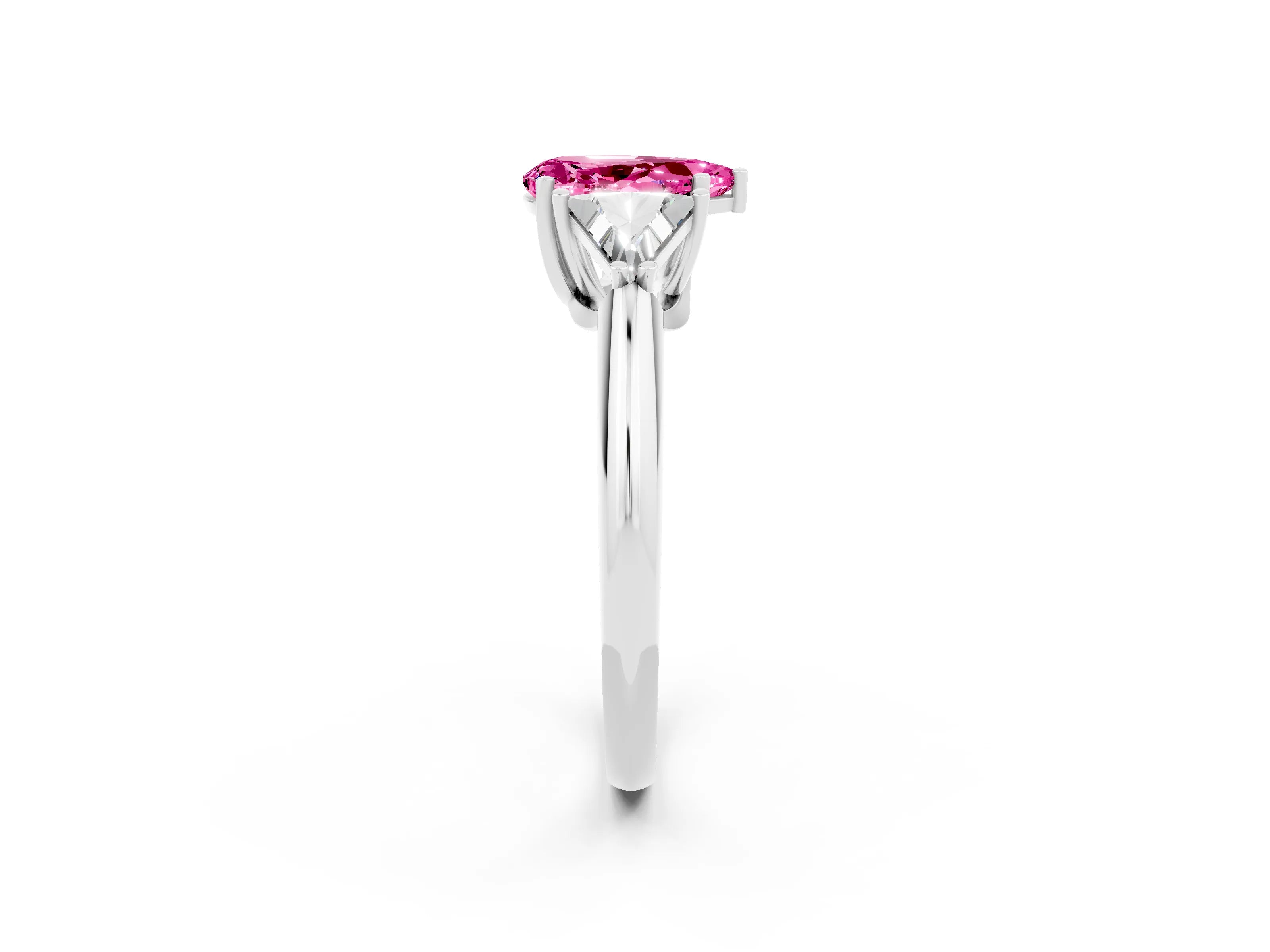 White gold Three-Stone Pear Cut Cut Diamond Ring with Trillion Side Stones and Four-Prong Setting_2