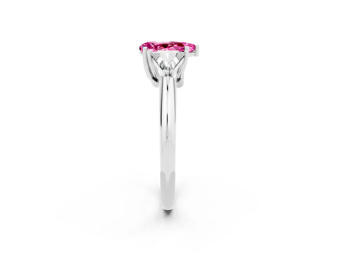 White gold Three-Stone Pear Cut Cut Diamond Ring with Trillion Side Stones and Four-Prong Setting_2