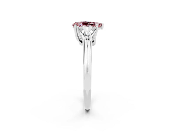 Silver Three-Stone Pear Cut Cut Diamond Ring with Trillion Side Stones and Four-Prong Setting