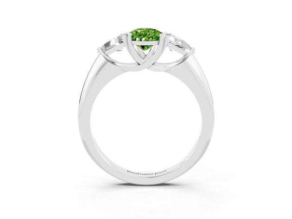 White gold Three-Stone Pear Cut Cut Diamond Ring with Trillion Side Stones and Four-Prong Setting