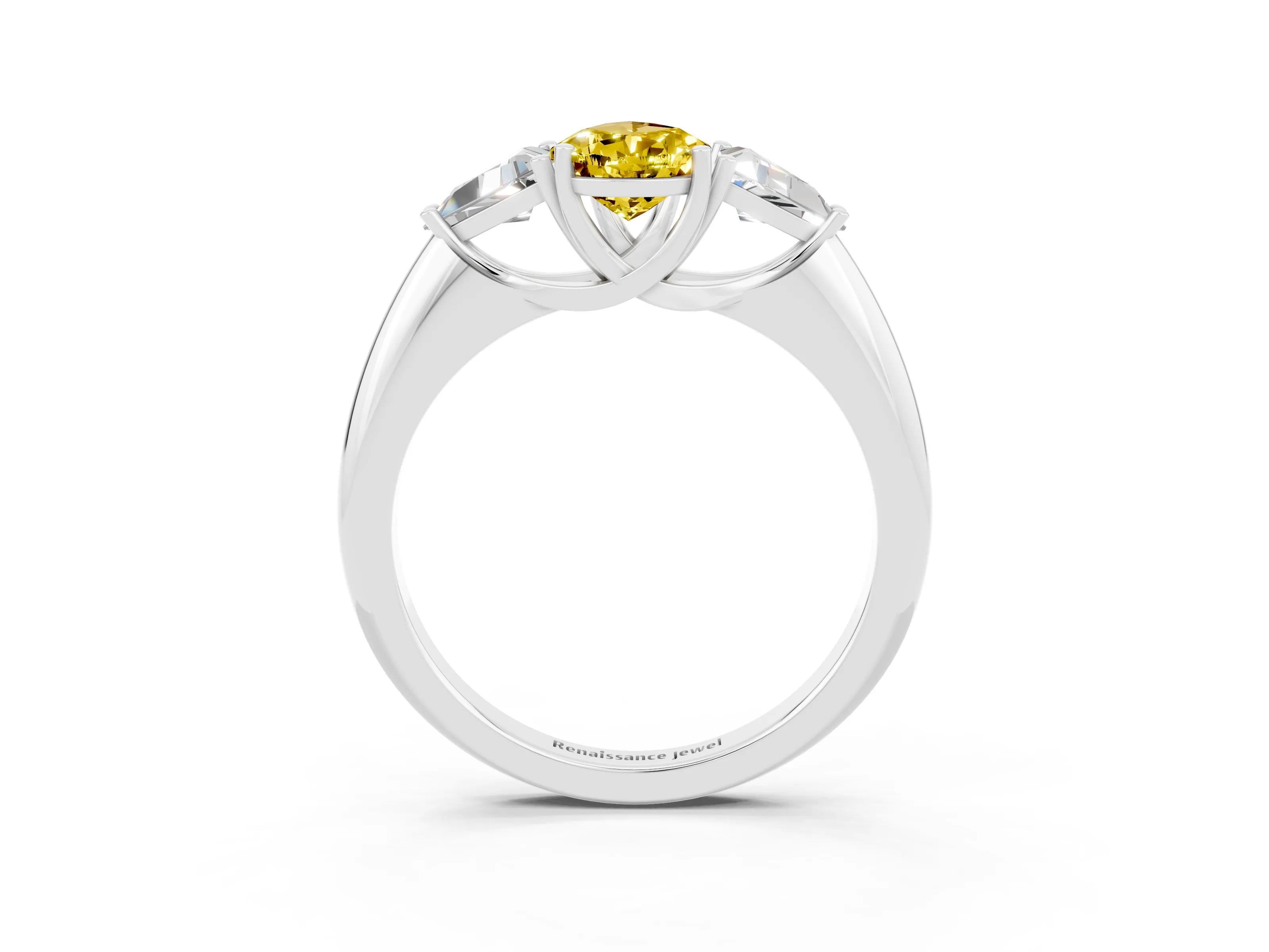 White gold Three-Stone Pear Cut Cut Diamond Ring with Trillion Side Stones and Four-Prong Setting_3