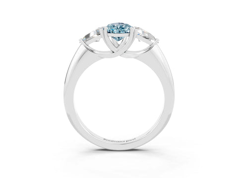 White gold Three-Stone Pear Cut Cut Diamond Ring with Trillion Side Stones and Four-Prong Setting_3