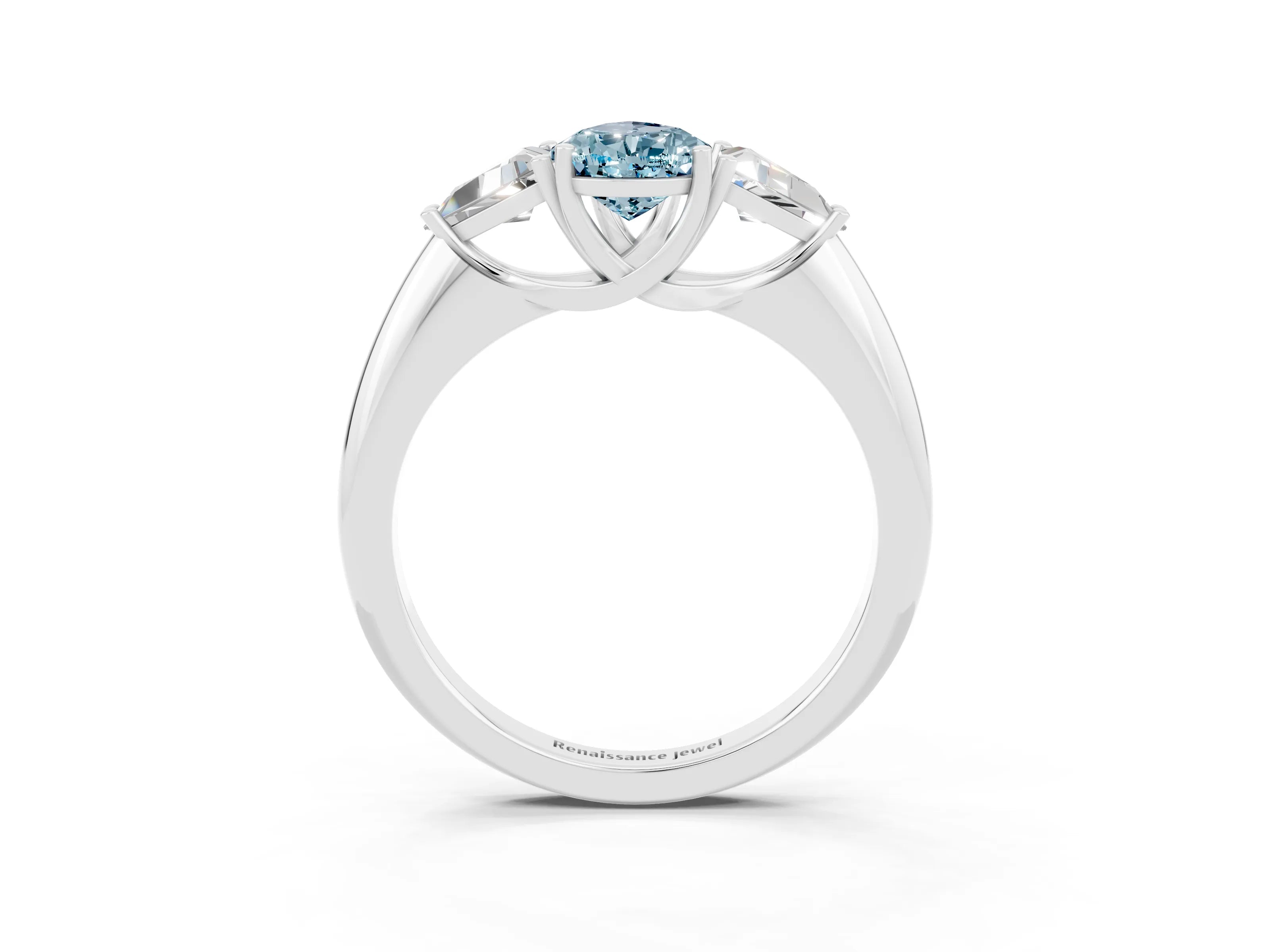 White gold Three-Stone Pear Cut Cut Diamond Ring with Trillion Side Stones and Four-Prong Setting_3