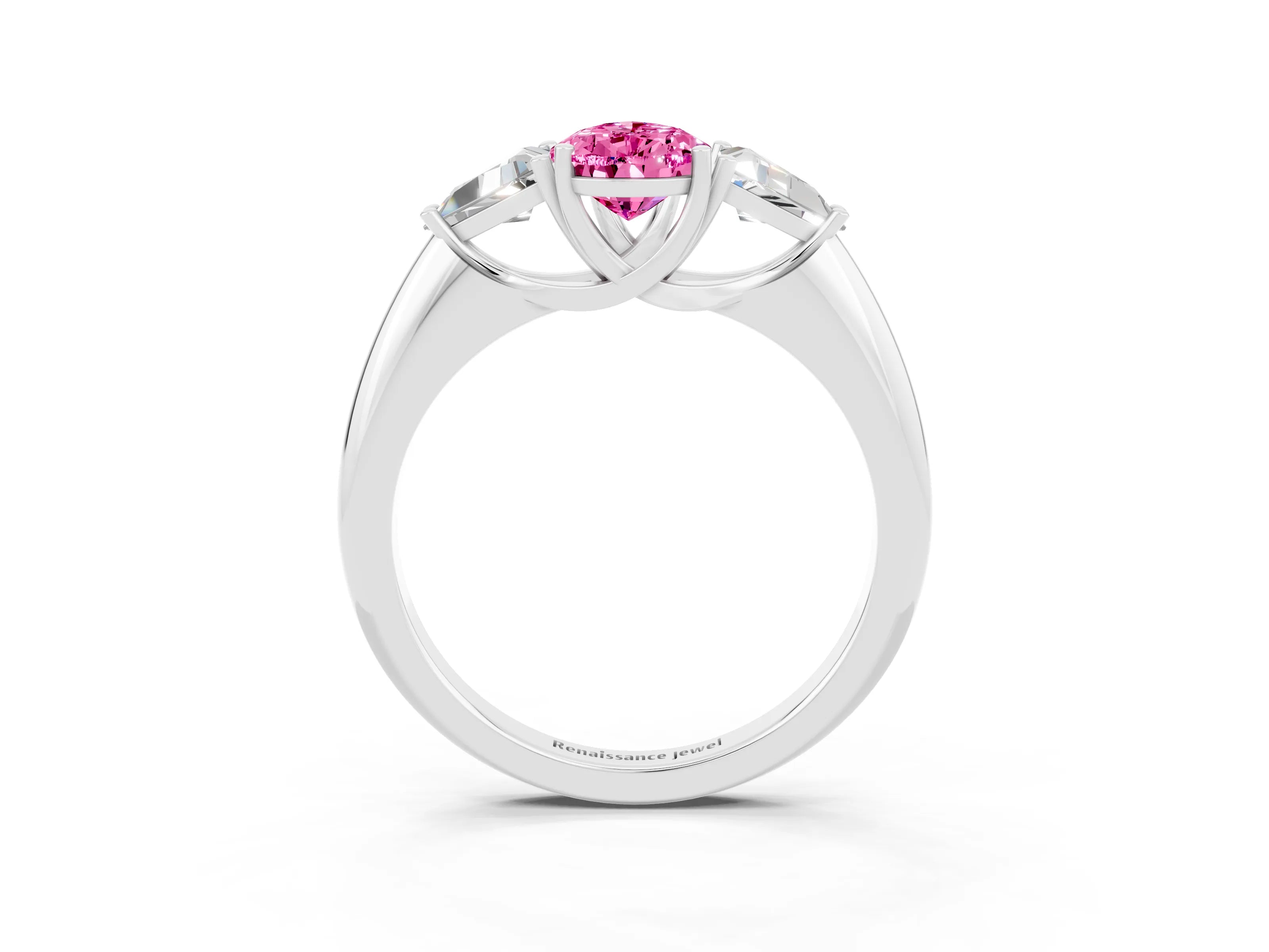 White gold Three-Stone Pear Cut Cut Diamond Ring with Trillion Side Stones and Four-Prong Setting_3