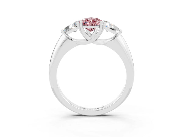 White gold Three-Stone Pear Cut Cut Diamond Ring with Trillion Side Stones and Four-Prong Setting
