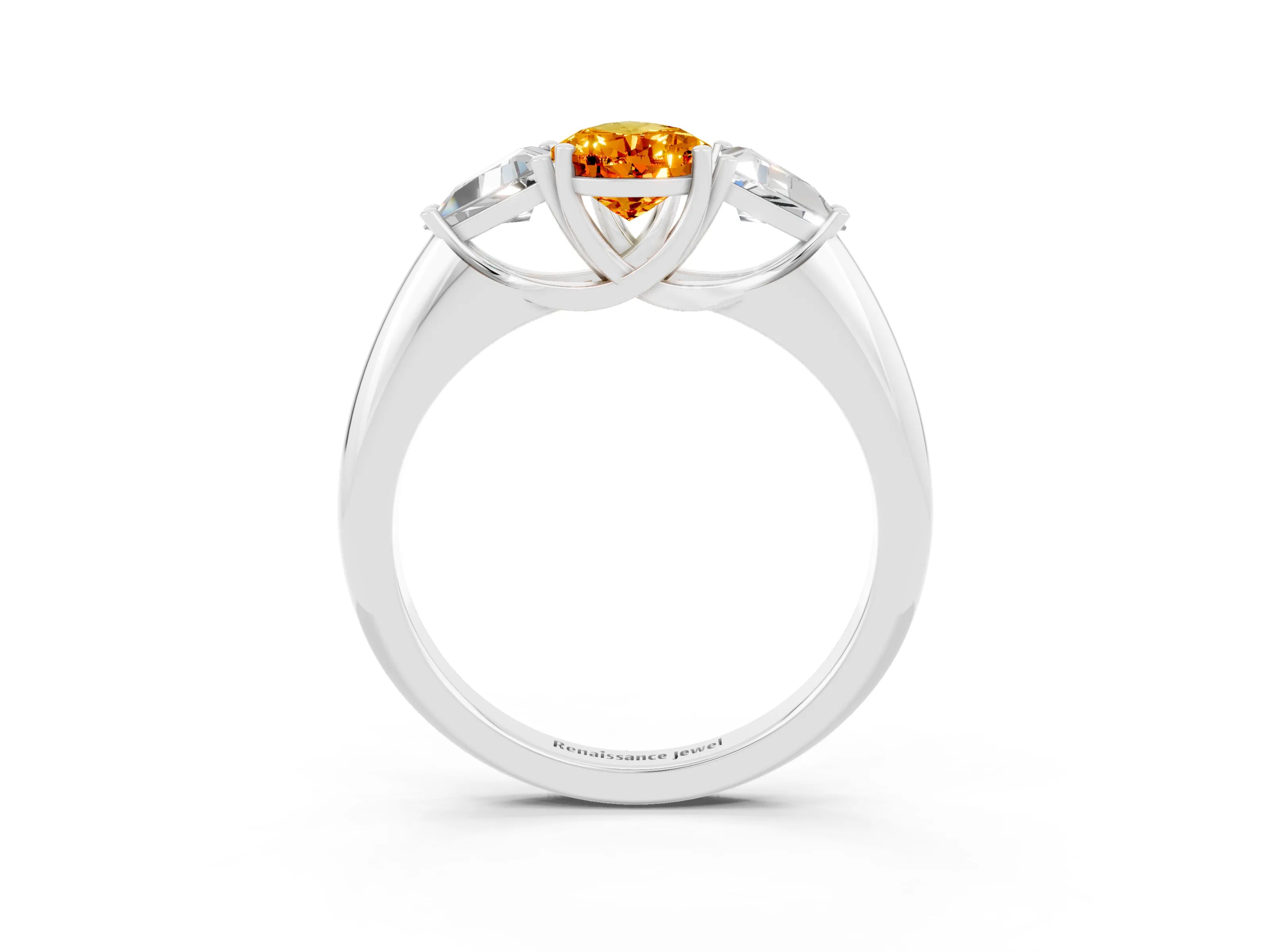 White gold Three-Stone Pear Cut Cut Diamond Ring with Trillion Side Stones and Four-Prong Setting_3