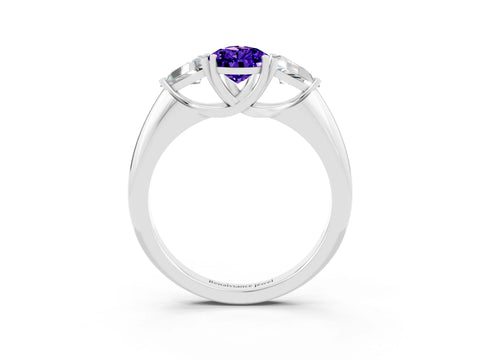 White gold Three-Stone Pear Cut Cut Diamond Ring with Trillion Side Stones and Four-Prong Setting_3