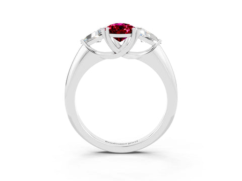 White gold Three-Stone Pear Cut Cut Diamond Ring with Trillion Side Stones and Four-Prong Setting_3