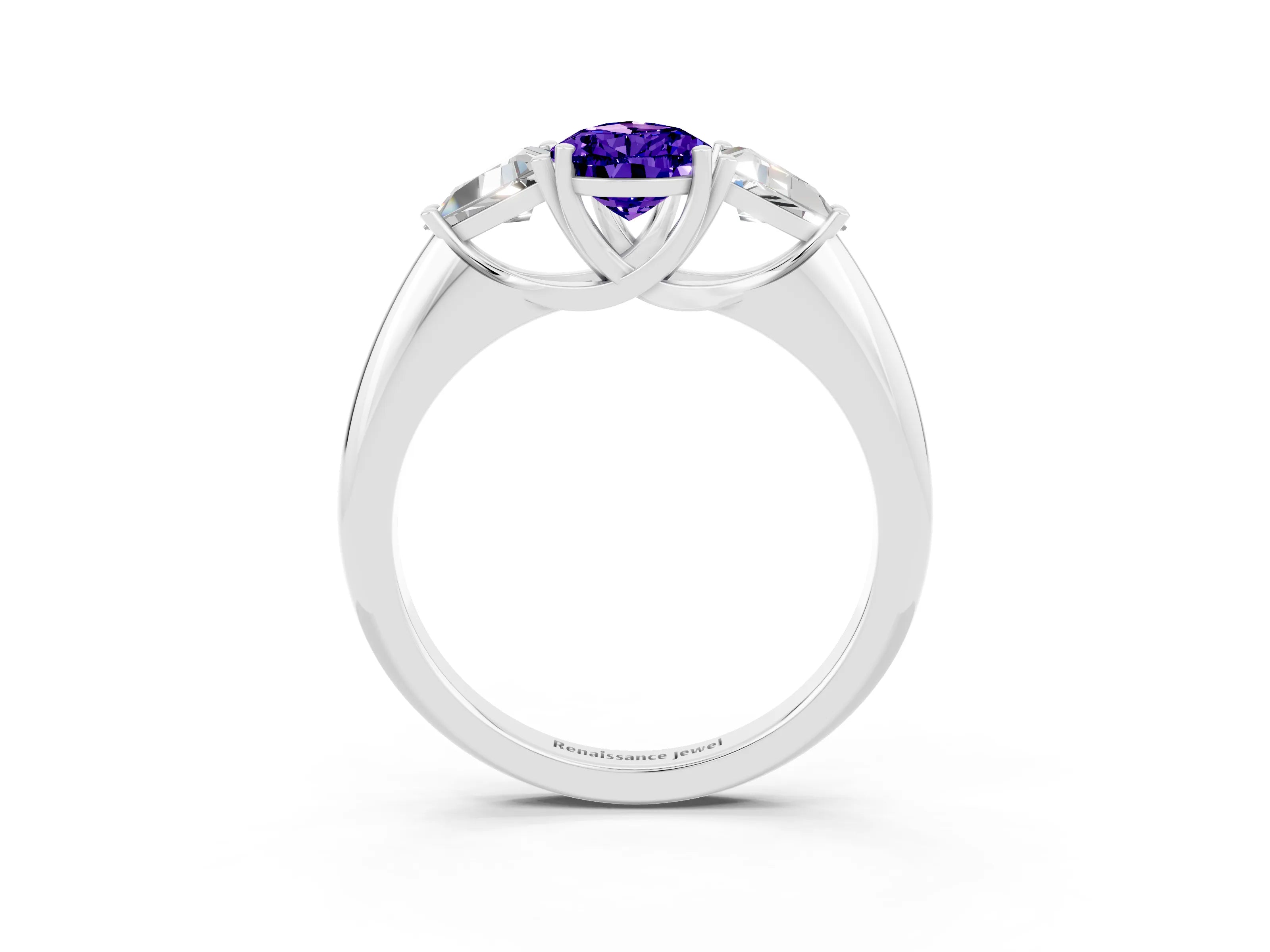 White gold Three-Stone Pear Cut Cut Diamond Ring with Trillion Side Stones and Four-Prong Setting_3