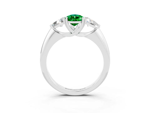 White gold Three-Stone Pear Cut Cut Diamond Ring with Trillion Side Stones and Four-Prong Setting_3