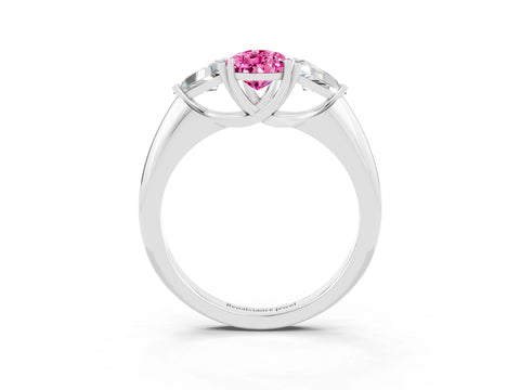 White gold Three-Stone Pear Cut Cut Diamond Ring with Trillion Side Stones and Four-Prong Setting_3