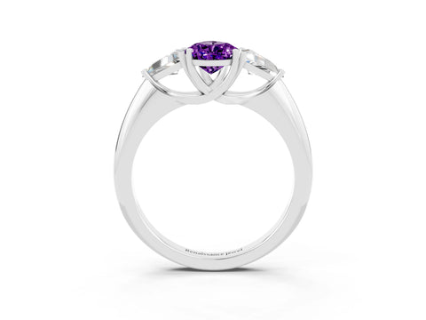 White gold Three-Stone Pear Cut Cut Diamond Ring with Trillion Side Stones and Four-Prong Setting_3