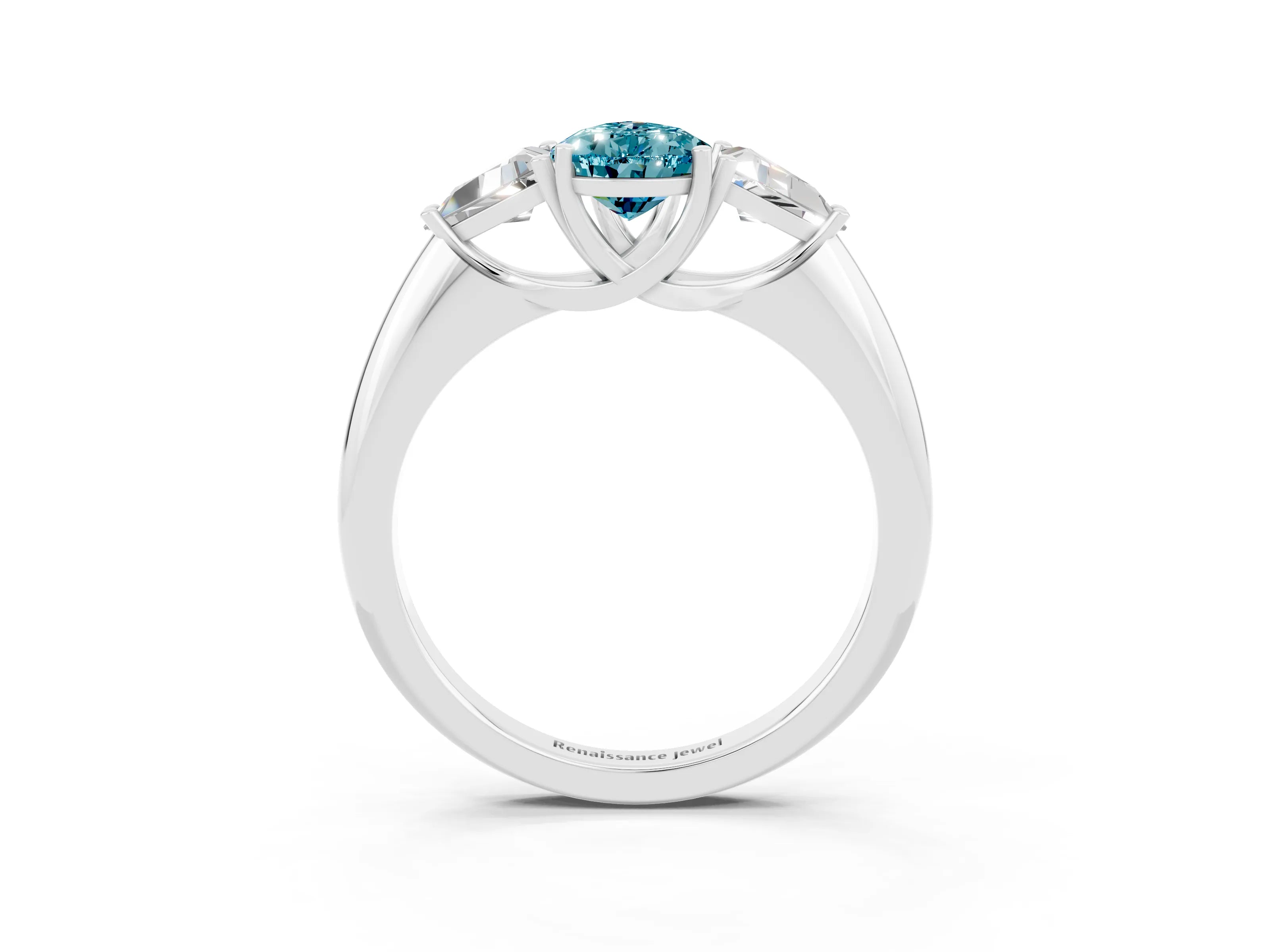 White gold Three-Stone Pear Cut Cut Diamond Ring with Trillion Side Stones and Four-Prong Setting_3