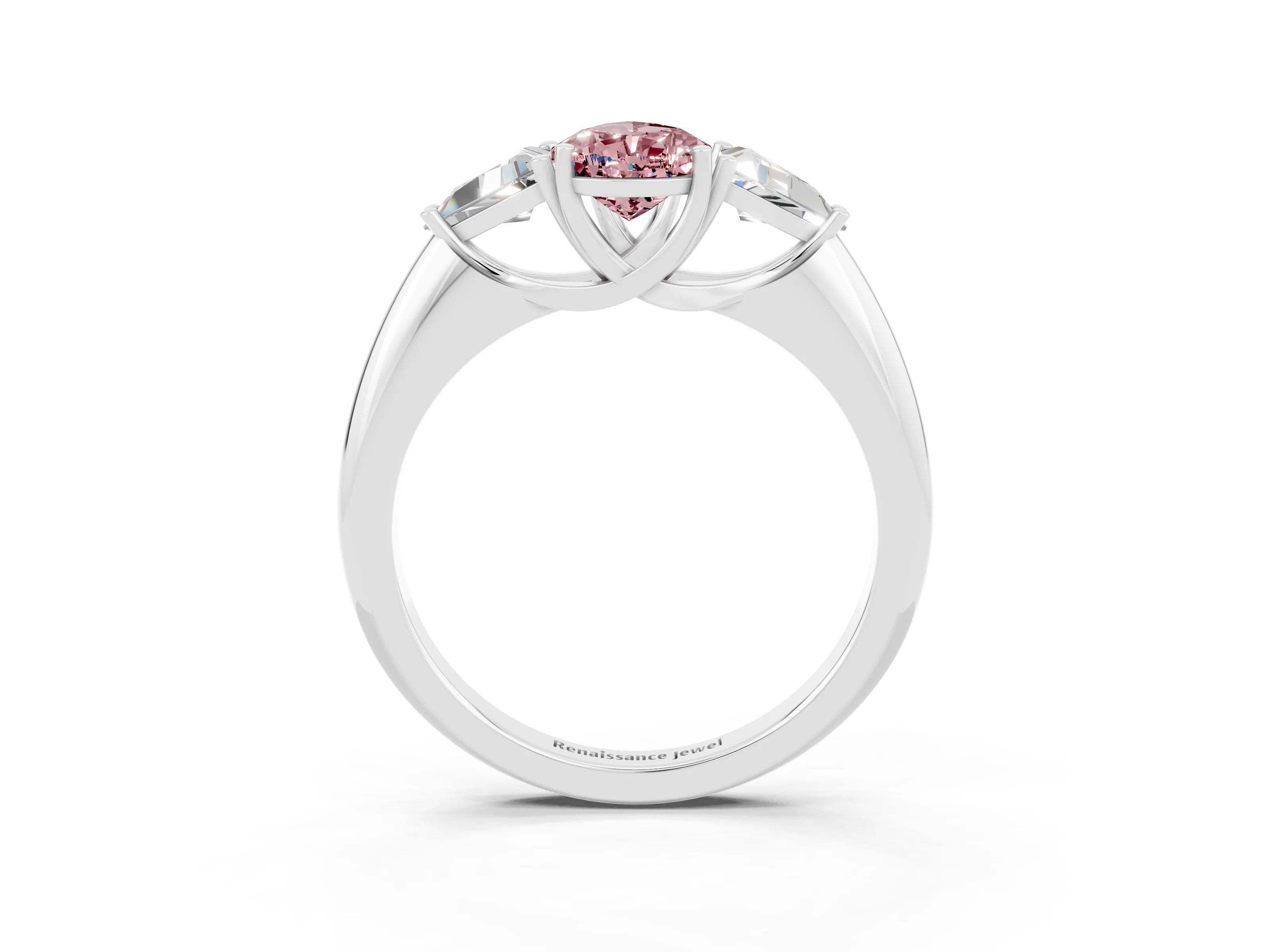 White gold Three-Stone Pear Cut Cut Diamond Ring with Trillion Side Stones and Four-Prong Setting_3