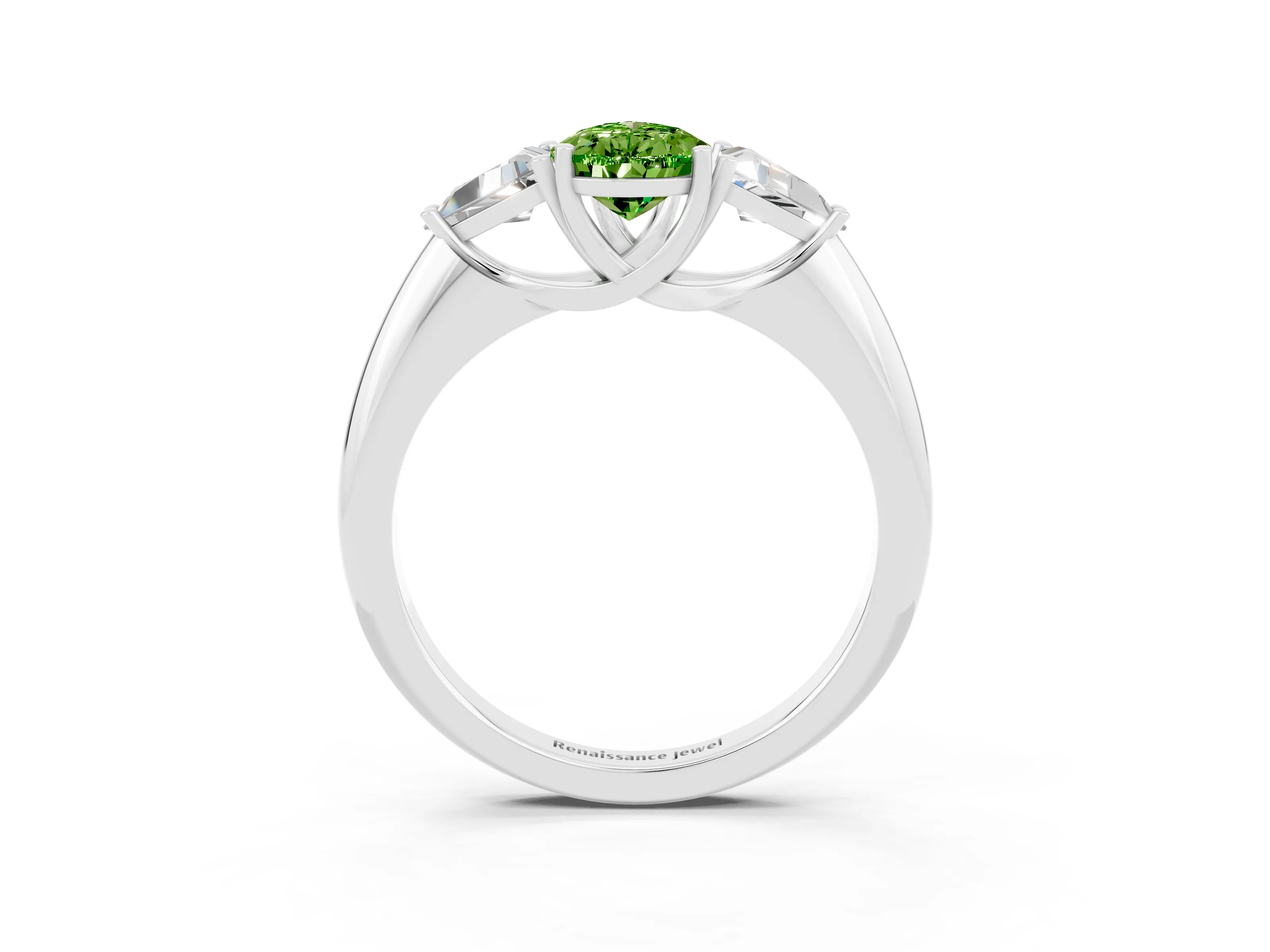 White gold Three-Stone Pear Cut Cut Diamond Ring with Trillion Side Stones and Four-Prong Setting_3