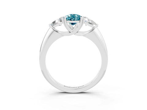 White gold Three-Stone Pear Cut Cut Diamond Ring with Trillion Side Stones and Four-Prong Setting_3