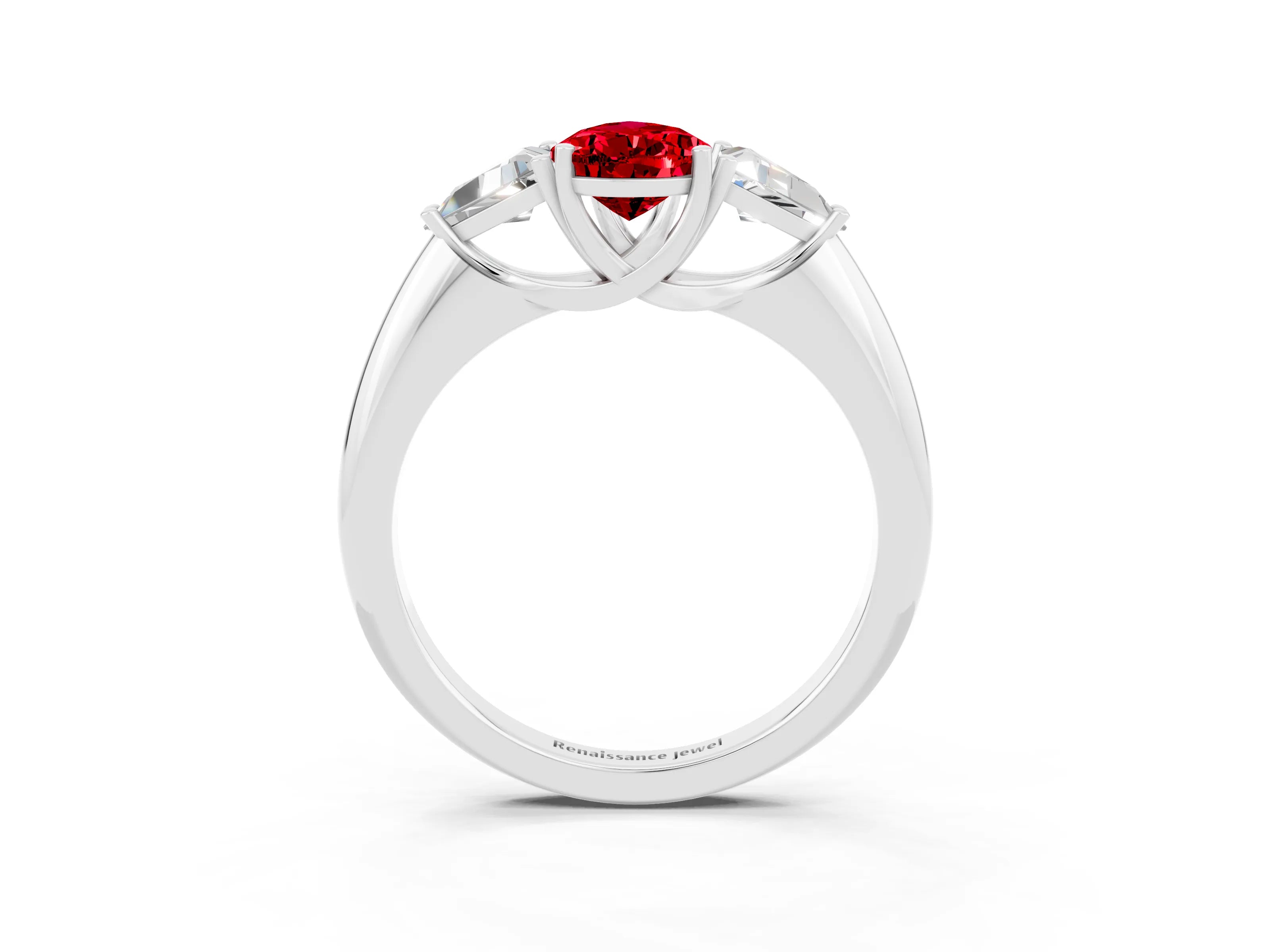 White gold Three-Stone Pear Cut Cut Diamond Ring with Trillion Side Stones and Four-Prong Setting_3