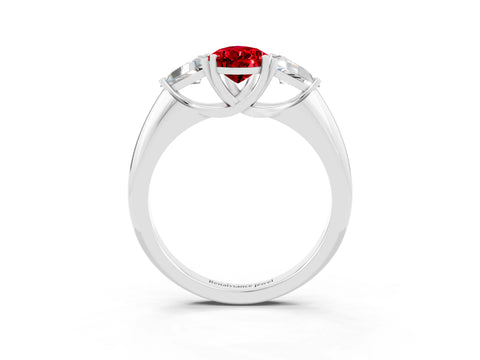 White gold Three-Stone Pear Cut Cut Diamond Ring with Trillion Side Stones and Four-Prong Setting_3