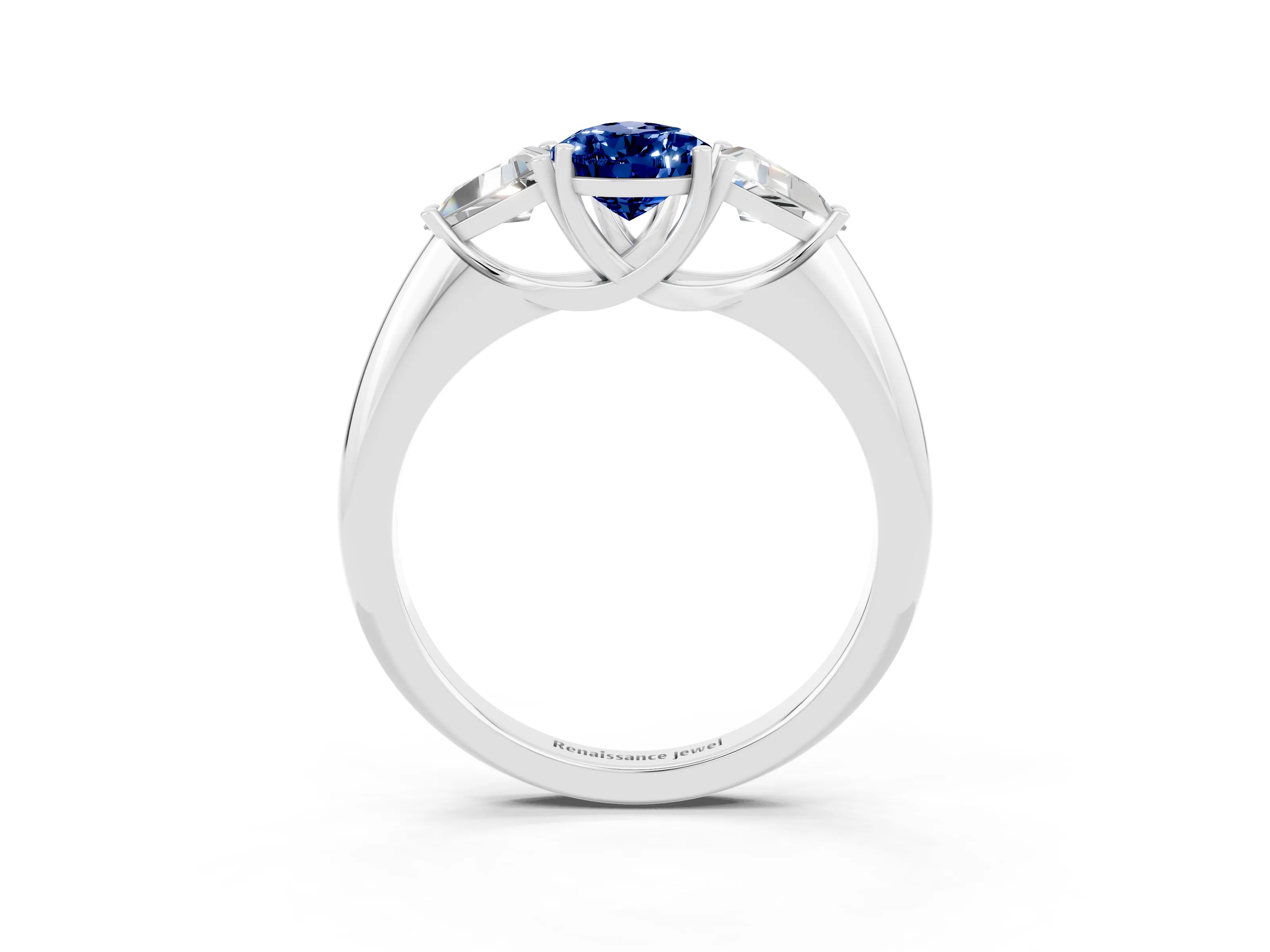White gold Three-Stone Pear Cut Cut Diamond Ring with Trillion Side Stones and Four-Prong Setting_3