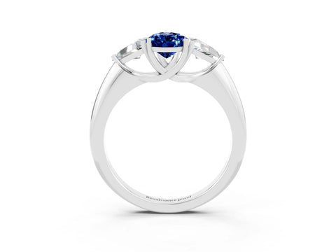 White gold Three-Stone Pear Cut Cut Diamond Ring with Trillion Side Stones and Four-Prong Setting_3