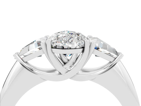 White gold Three-Stone Pear Cut Cut Diamond Ring with Trillion Side Stones and Four-Prong Setting_4