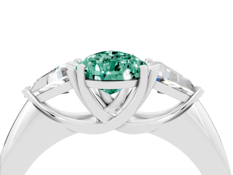 White gold Three-Stone Pear Cut Cut Diamond Ring with Trillion Side Stones and Four-Prong Setting_4