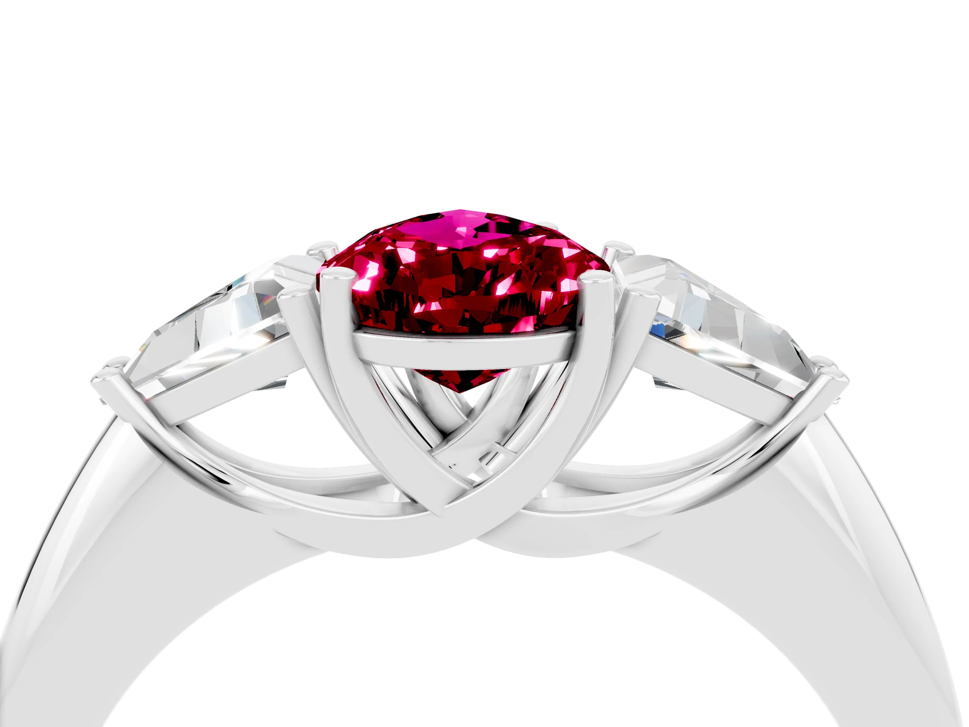 White gold Three-Stone Pear Cut Cut Diamond Ring with Trillion Side Stones and Four-Prong Setting_4