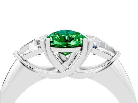 White gold Three-Stone Pear Cut Cut Diamond Ring with Trillion Side Stones and Four-Prong Setting_4