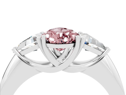 White gold Three-Stone Pear Cut Cut Diamond Ring with Trillion Side Stones and Four-Prong Setting_4