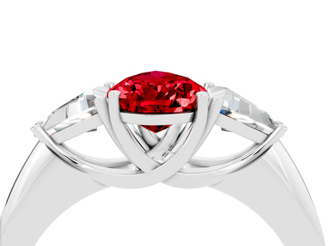 White gold Three-Stone Pear Cut Cut Diamond Ring with Trillion Side Stones and Four-Prong Setting_4
