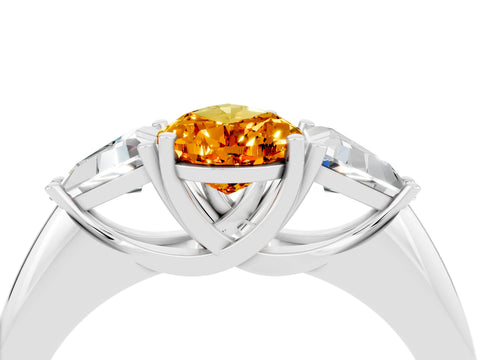 White gold Three-Stone Pear Cut Cut Diamond Ring with Trillion Side Stones and Four-Prong Setting_4