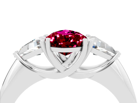 White gold Three-Stone Pear Cut Cut Diamond Ring with Trillion Side Stones and Four-Prong Setting_4