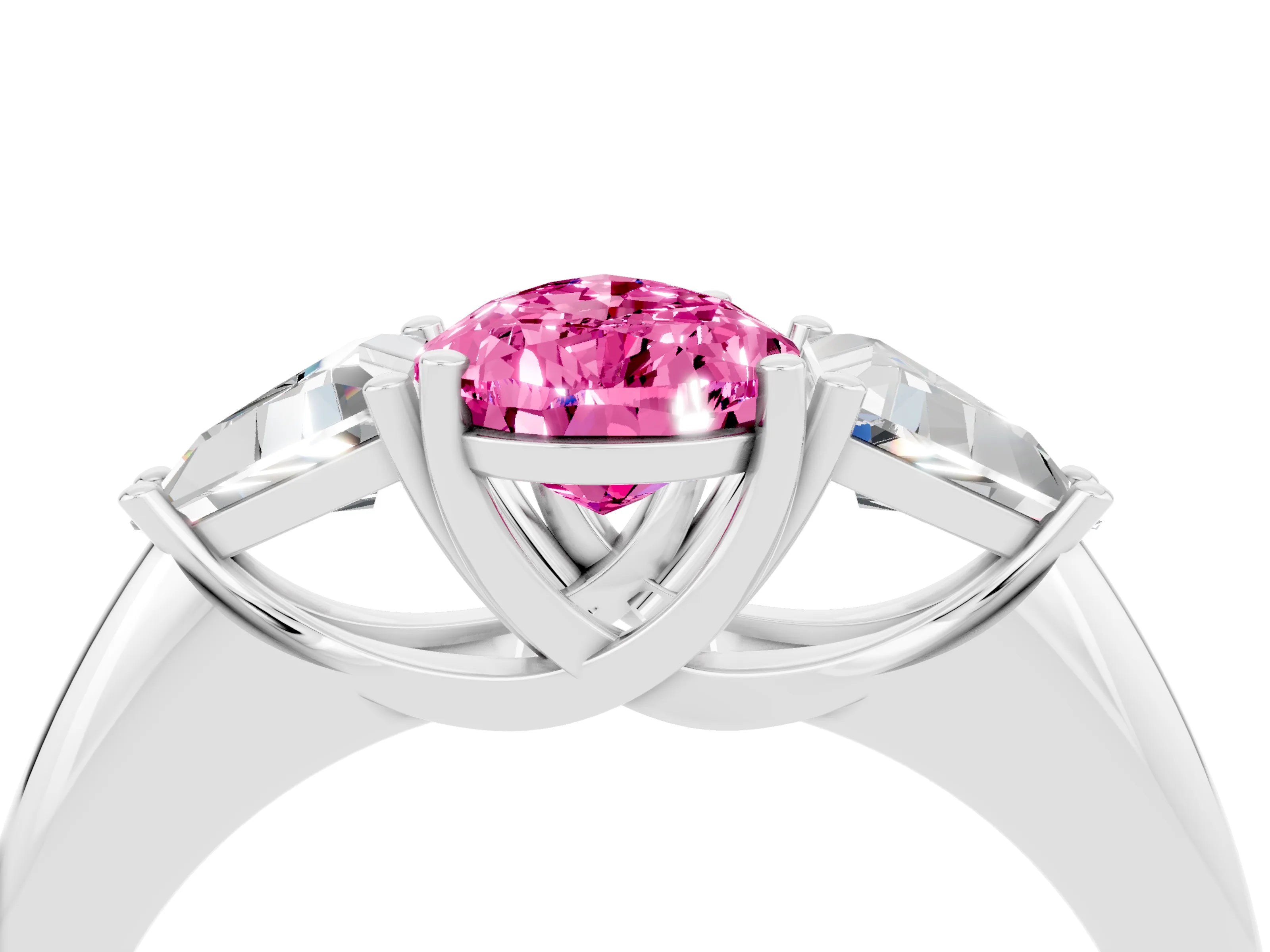 White gold Three-Stone Pear Cut Cut Diamond Ring with Trillion Side Stones and Four-Prong Setting_4