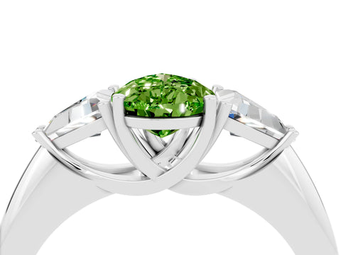 White gold Three-Stone Pear Cut Cut Diamond Ring with Trillion Side Stones and Four-Prong Setting_4