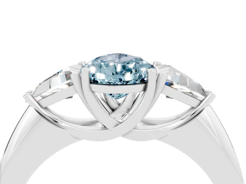 White gold Three-Stone Pear Cut Cut Diamond Ring with Trillion Side Stones and Four-Prong Setting_4