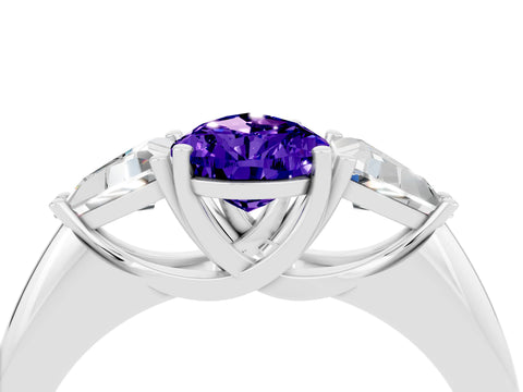 White gold Three-Stone Pear Cut Cut Diamond Ring with Trillion Side Stones and Four-Prong Setting_4