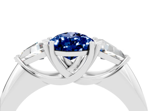 White gold Three-Stone Pear Cut Cut Diamond Ring with Trillion Side Stones and Four-Prong Setting_4