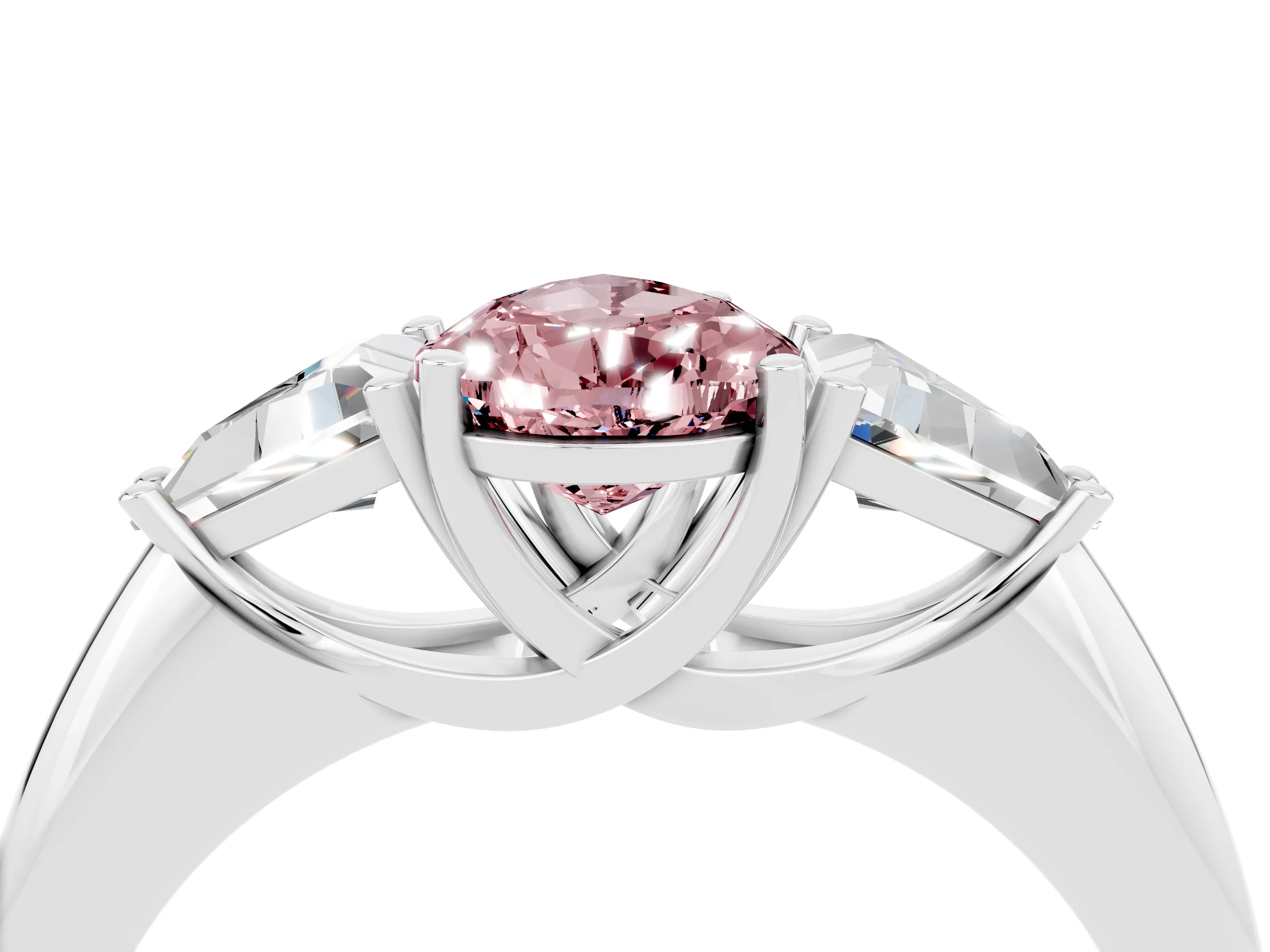 White gold Three-Stone Pear Cut Cut Diamond Ring with Trillion Side Stones and Four-Prong Setting_4