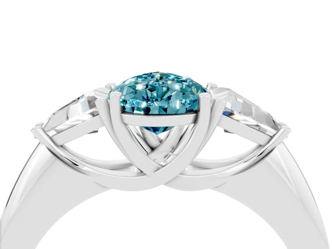 White gold Three-Stone Pear Cut Cut Diamond Ring with Trillion Side Stones and Four-Prong Setting_4