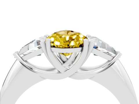 White gold Three-Stone Pear Cut Cut Diamond Ring with Trillion Side Stones and Four-Prong Setting_4