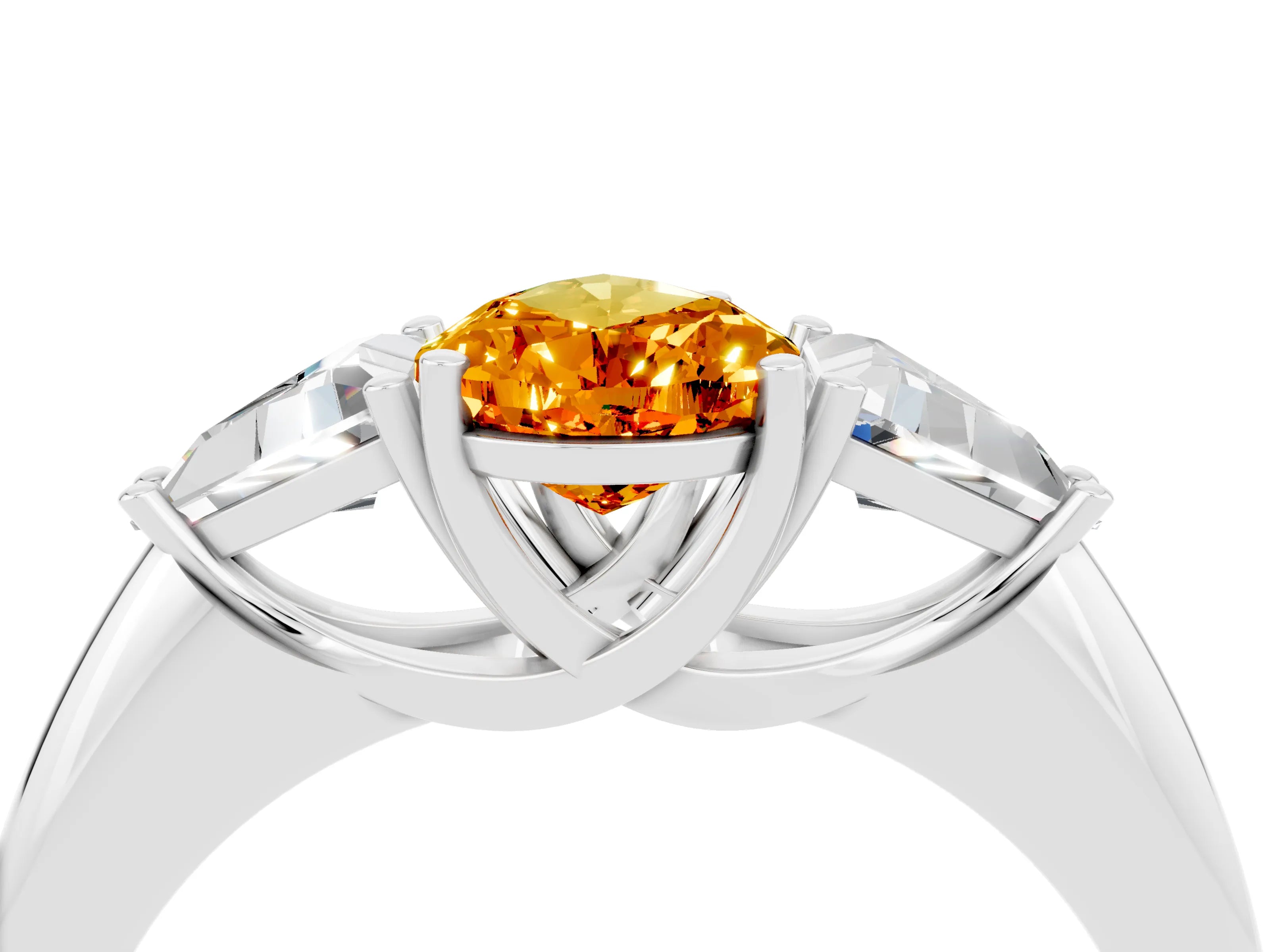 White gold Three-Stone Pear Cut Cut Diamond Ring with Trillion Side Stones and Four-Prong Setting_4
