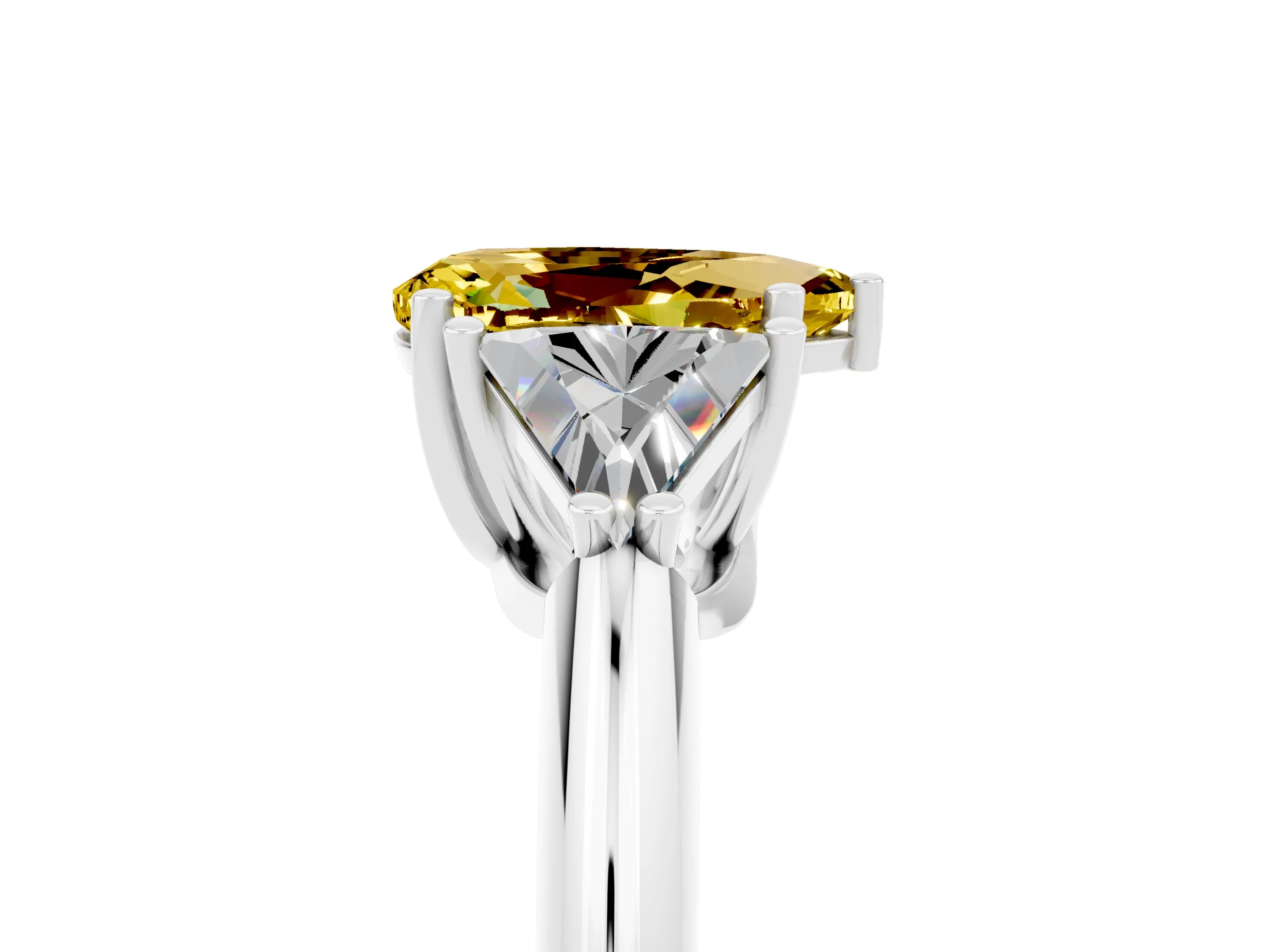 White gold Three-Stone Pear Cut Cut Diamond Ring with Trillion Side Stones and Four-Prong Setting_5
