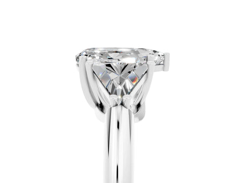White gold Three-Stone Pear Cut Cut Diamond Ring with Trillion Side Stones and Four-Prong Setting_5