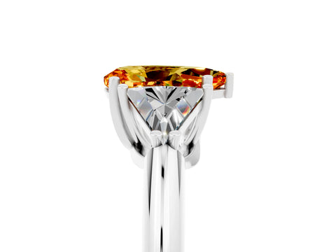 White gold Three-Stone Pear Cut Cut Diamond Ring with Trillion Side Stones and Four-Prong Setting_5