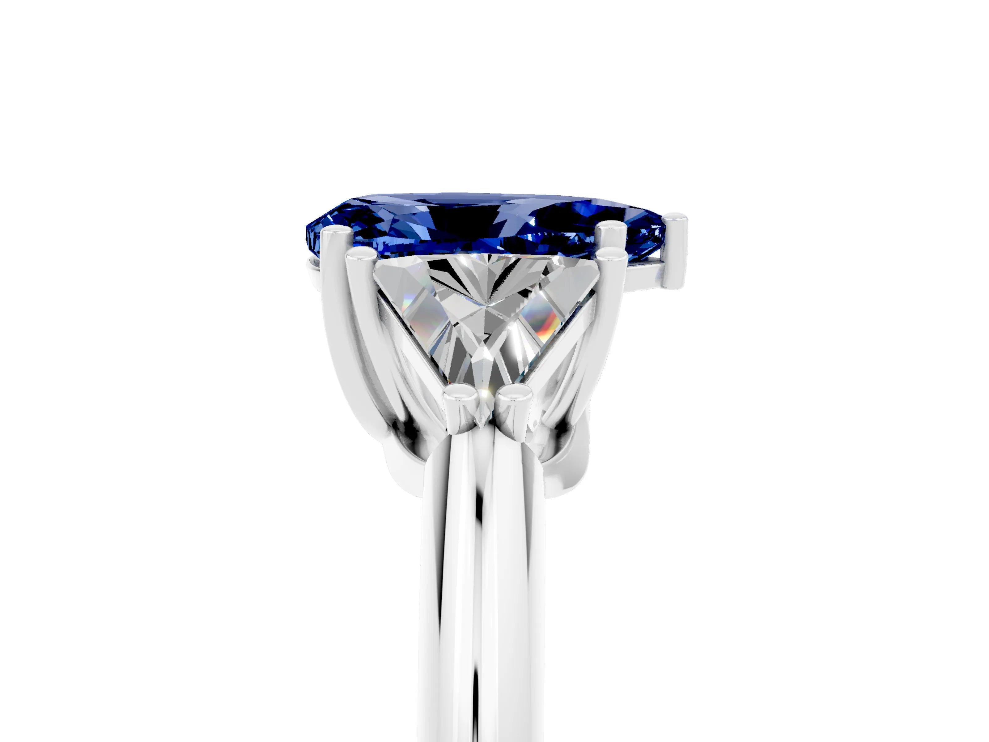 White gold Three-Stone Pear Cut Cut Diamond Ring with Trillion Side Stones and Four-Prong Setting_5