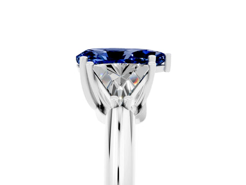 White gold Three-Stone Pear Cut Cut Diamond Ring with Trillion Side Stones and Four-Prong Setting_5