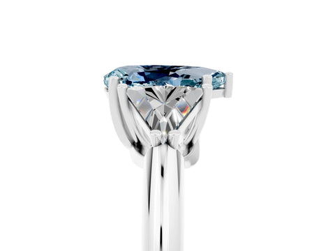 White gold Three-Stone Pear Cut Cut Diamond Ring with Trillion Side Stones and Four-Prong Setting_5