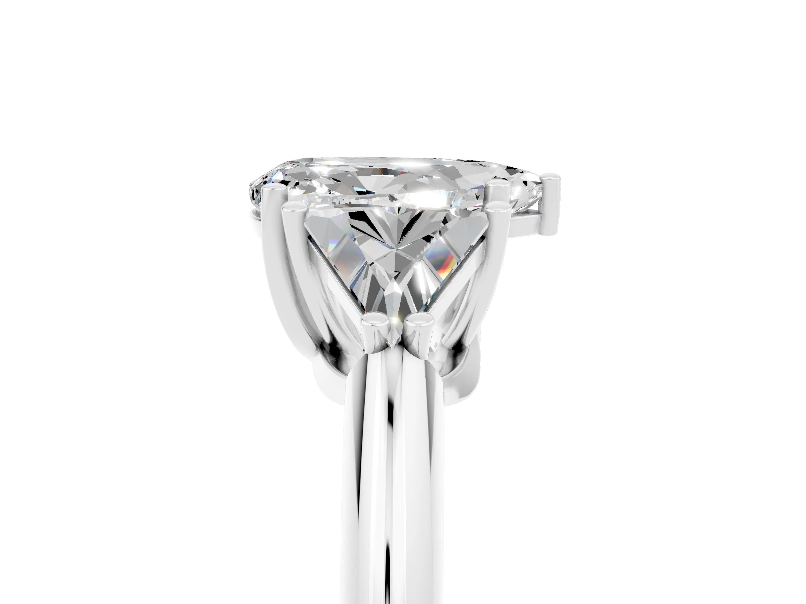 White gold Three-Stone Pear Cut Cut Diamond Ring with Trillion Side Stones and Four-Prong Setting_5