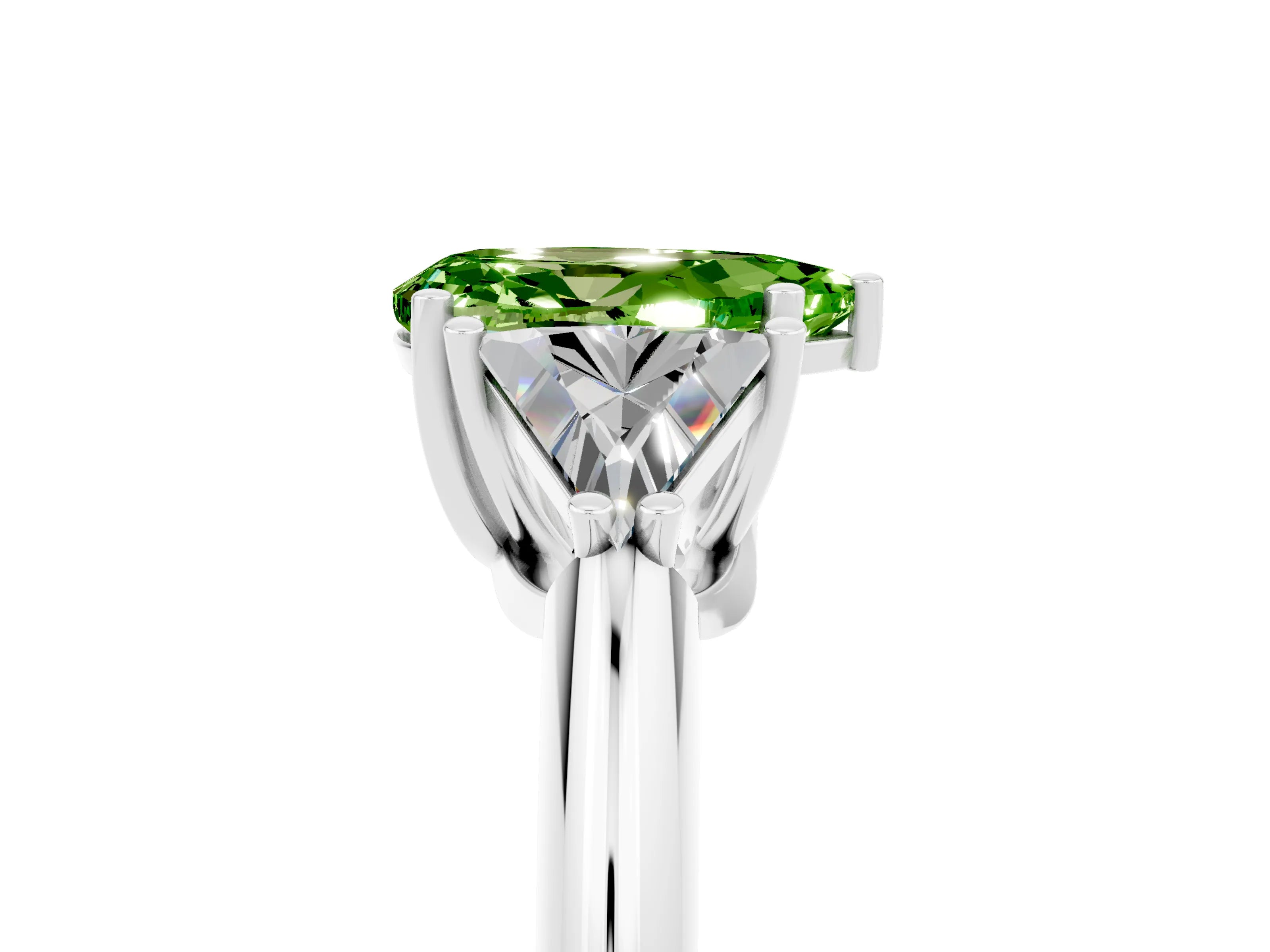 White gold Three-Stone Pear Cut Cut Diamond Ring with Trillion Side Stones and Four-Prong Setting_5